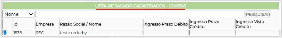 Figura 16 - Plano de Contas Sacado