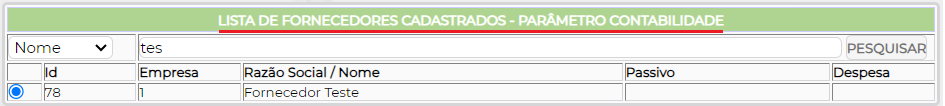 Figura 17 - Plano de Contas Fornecedores