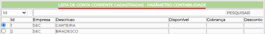 Figura 18 - Plano de Contas Bancos