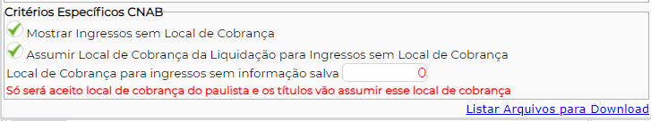 Figura 5 – Critérios de títulos sem local de cobrança